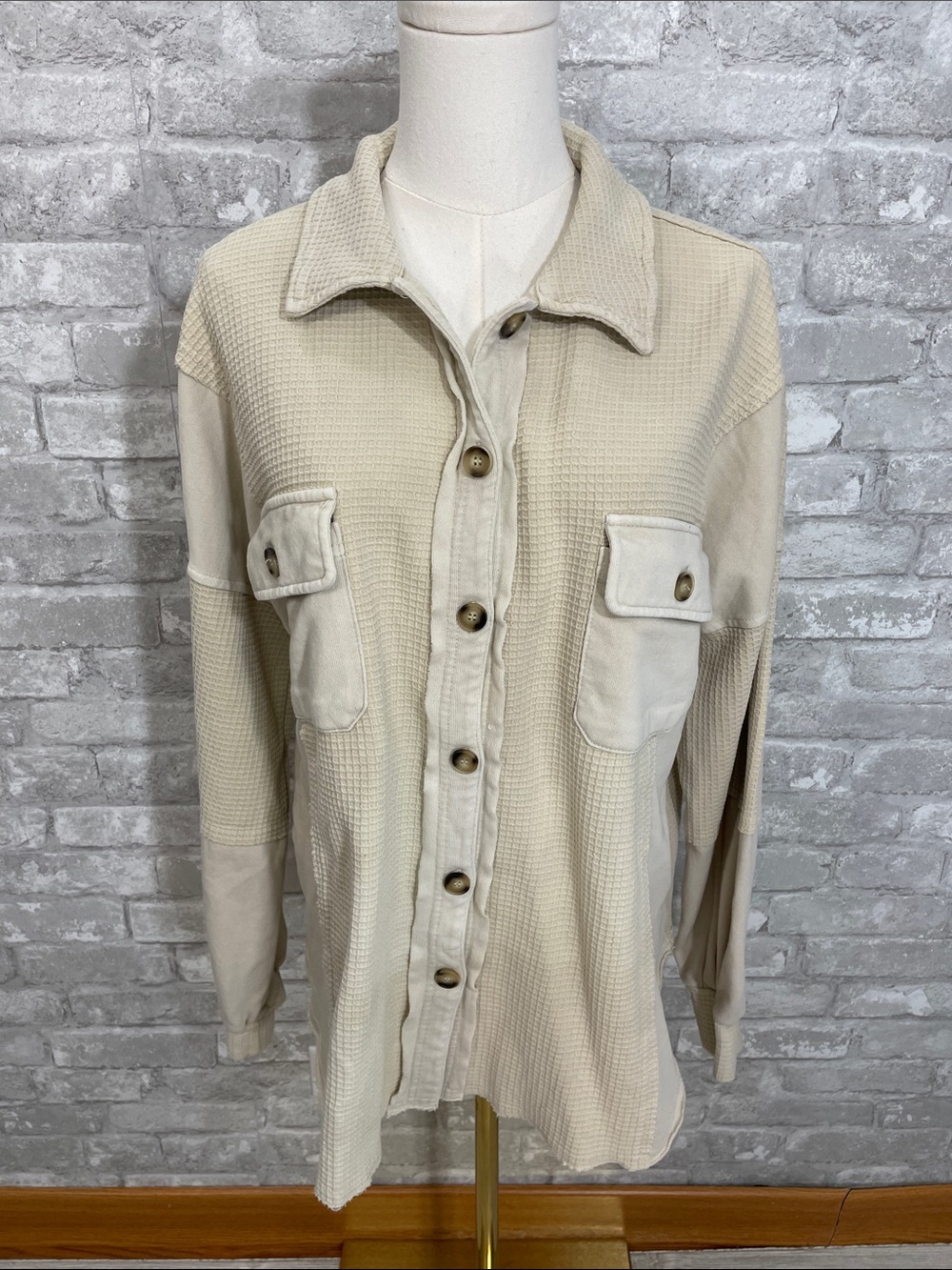 Blue B Textured Knit Frayed Button Jacket